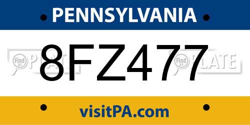 8FZ477 Pennsylvania License Plate
