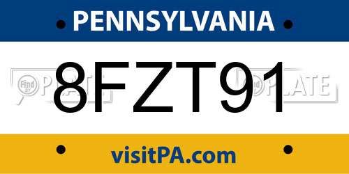 8FZT91 Pennsylvania License Plate