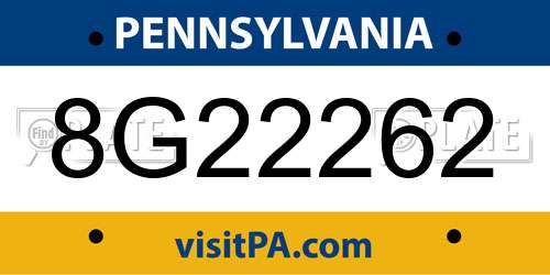 8G22262 Pennsylvania License Plate