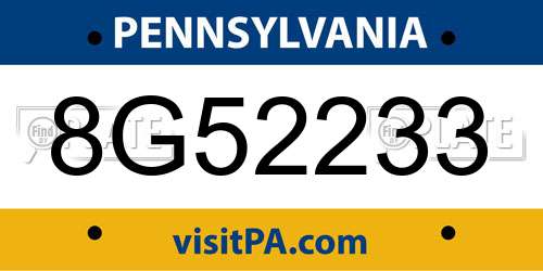 8G52233 Pennsylvania License Plate