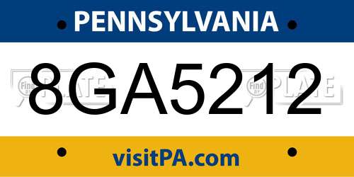 8GA5212 Pennsylvania License Plate