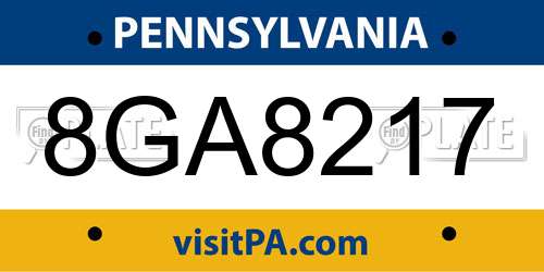 8GA8217 Pennsylvania License Plate