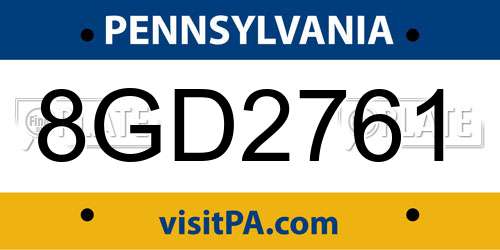 8GD2761 Pennsylvania License Plate