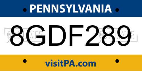 8GDF289 Pennsylvania License Plate