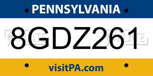 8GDZ261 Pennsylvania License Plate