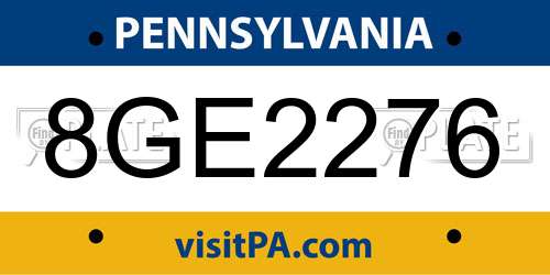 8GE2276 Pennsylvania License Plate