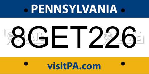 8GET226 Pennsylvania License Plate
