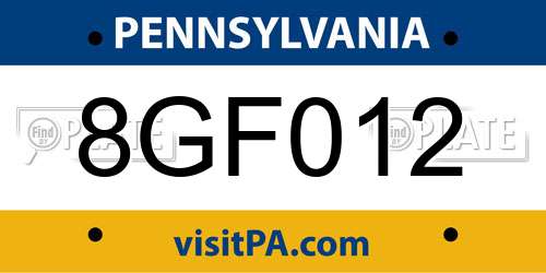 8GF012 Pennsylvania License Plate
