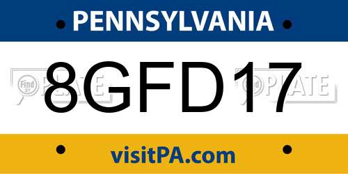 8GFD17 Pennsylvania License Plate