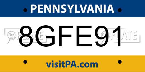8GFE91 Pennsylvania License Plate