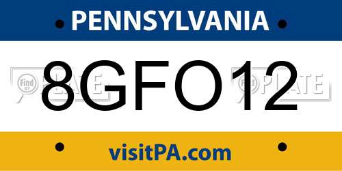 8GFO12 Pennsylvania License Plate