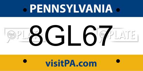 8GL67 Pennsylvania License Plate