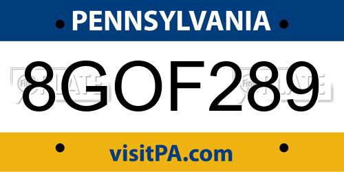 8GOF289 Pennsylvania License Plate