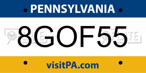8GOF55 Pennsylvania License Plate