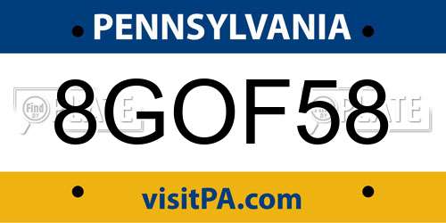 8GOF58 Pennsylvania License Plate