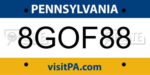 8GOF88 Pennsylvania License Plate