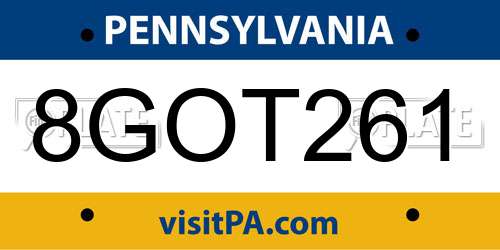 8GOT261 Pennsylvania License Plate