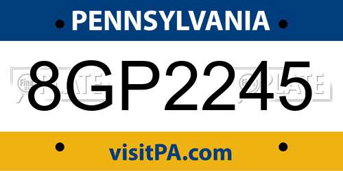 8GP2245 Pennsylvania License Plate