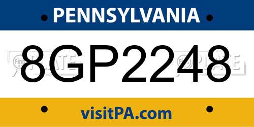 8GP2248 Pennsylvania License Plate