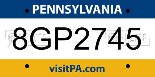8GP2745 Pennsylvania License Plate