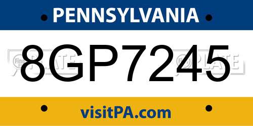 8GP7245 Pennsylvania License Plate