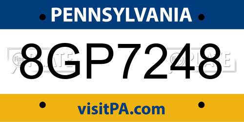 8GP7248 Pennsylvania License Plate