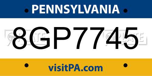 8GP7745 Pennsylvania License Plate