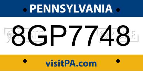 8GP7748 Pennsylvania License Plate