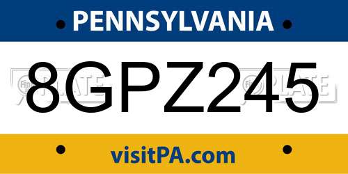 8GPZ245 Pennsylvania License Plate