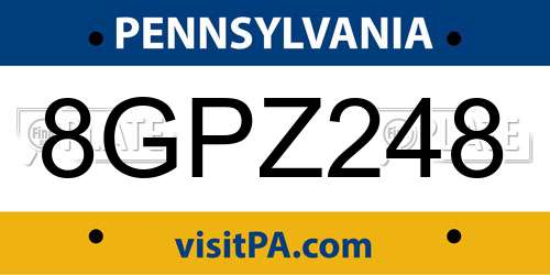 8GPZ248 Pennsylvania License Plate
