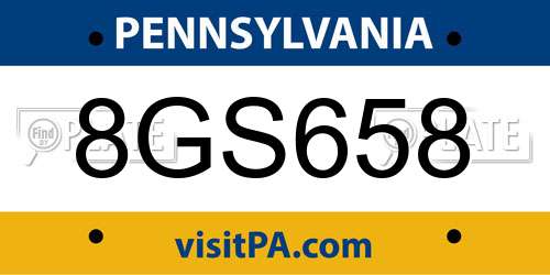 8GS658 Pennsylvania License Plate