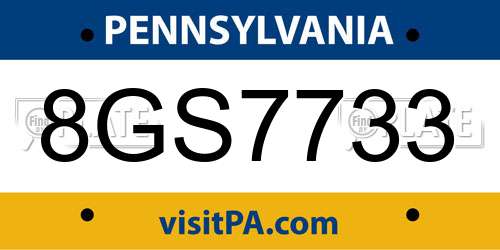 8GS7733 Pennsylvania License Plate