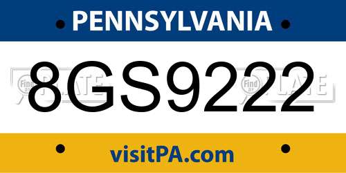 8GS9222 Pennsylvania License Plate
