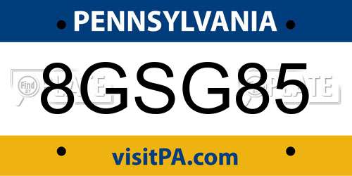 8GSG85 Pennsylvania License Plate