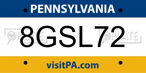8GSL72 Pennsylvania License Plate