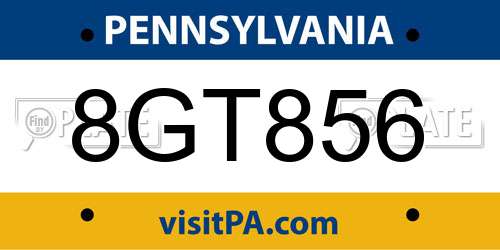 8GT856 Pennsylvania License Plate