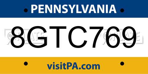 8GTC769 Pennsylvania License Plate