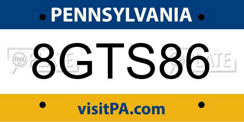 8GTS86 Pennsylvania License Plate