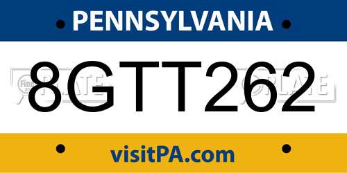 8GTT262 Pennsylvania License Plate