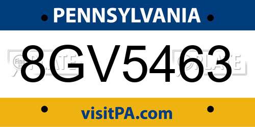 8GV5463 Pennsylvania License Plate