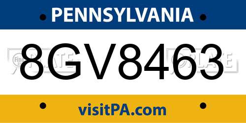8GV8463 Pennsylvania License Plate