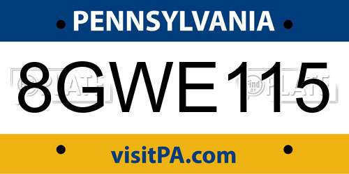 8GWE115 Pennsylvania License Plate