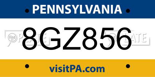 8GZ856 Pennsylvania License Plate