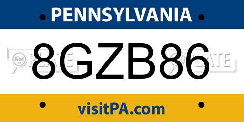 8GZB86 Pennsylvania License Plate