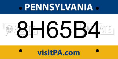 8H65B4 Pennsylvania License Plate