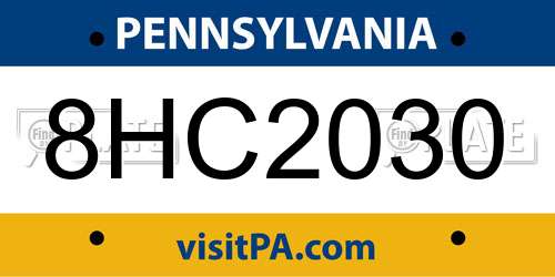 8HC2030 Pennsylvania License Plate