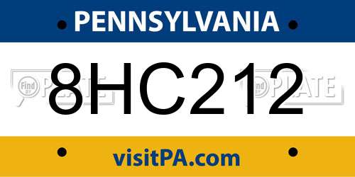 8HC212 Pennsylvania License Plate
