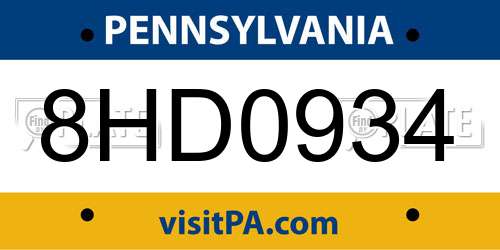 8HD0934 Pennsylvania License Plate