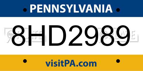 8HD2989 Pennsylvania License Plate