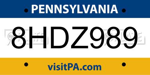 8HDZ989 Pennsylvania License Plate